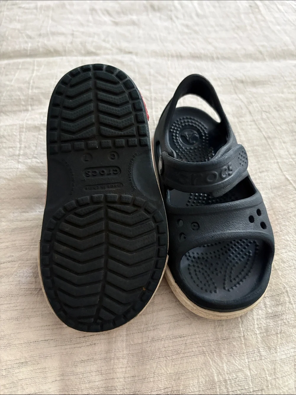 CROCS Kids Black Sandal with White Trim